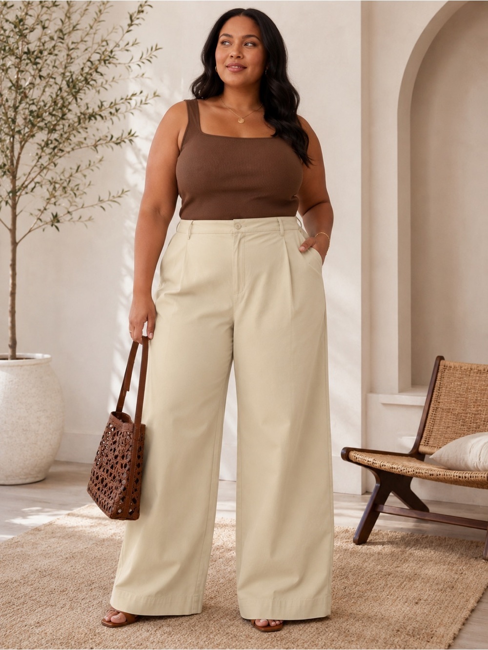 NWT A New Day Women's Plus Size 24W Cream / Tan Wide Leg Stretch Cotton Pants